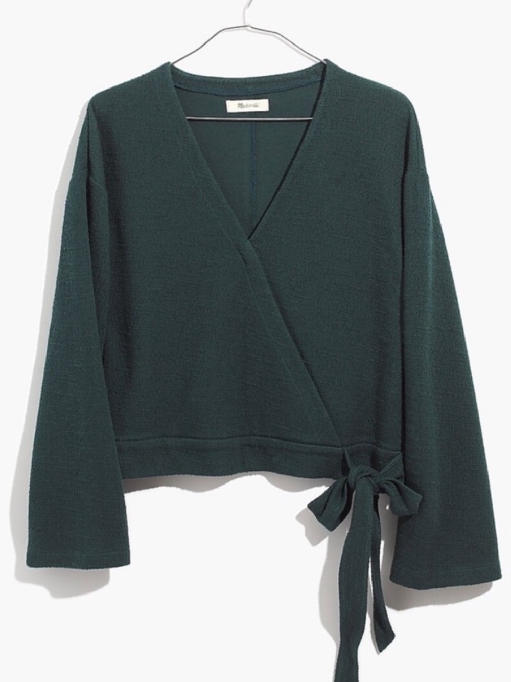 Madewell Texture and Thread Forest Green Wrap Tie Front Top Size Small